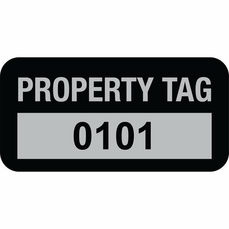 LUSTRE-CAL Property ID Label PROPERTY TAG5 Alum Black 1.50in x 0.75in  Serialized 0101-0200, 100PK 253769Ma1K0101